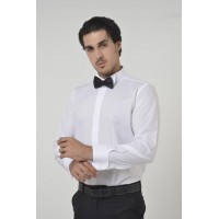 Brianze Beyaz Ata Yaka Damatlık Slim Fit Gömlek (Kol Düğmesi Hediye)