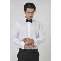 Brianze Beyaz Ata Yaka Damatlık Slim Fit Gömlek (Kol Düğmesi Hediye)