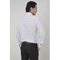 Brianze Beyaz Ata Yaka Damatlık Slim Fit Gömlek (Kol Düğmesi Hediye)