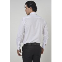 Brianze Beyaz Ata Yaka Damatlık Slim Fit Gömlek (Kol Düğmesi Hediye)