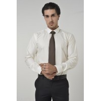  Ekru Klasik Yaka  Slim Fit Gömlek 